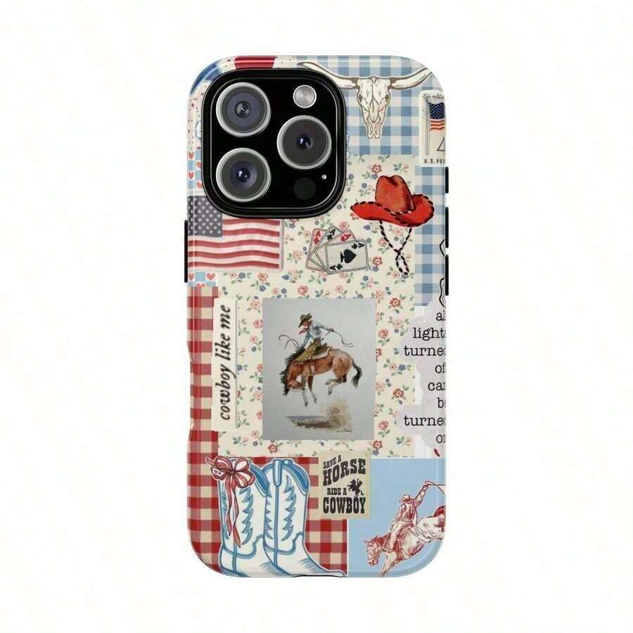 Una funda elegante para teléfono no incluye un cordón ni un soporte. Funda Patriótica Vintage, Diseño Único, para 17, 16, 15, 14, 13, 12, 11, X, XS, XR, Plus, Pro,, Estilo Femenino, Amantes del Estilo Western, Agarre Suave, Decoración Patriótica. - Blanco - Ver 1