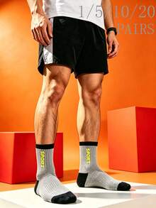 1/5/10/20 Pairs Casual Sports Socks, Simple Mid-Calf Socks, Soft And Skin-Friendly, Elastic And Non-Binding - Multicolor - View 1