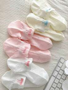 6 Pairs Summer Pure Cotton Short Socks, Thin Breathable Low-Cut Socks, Seamless Socks With Embroidered Bow On Heel - Multicolor - View 3