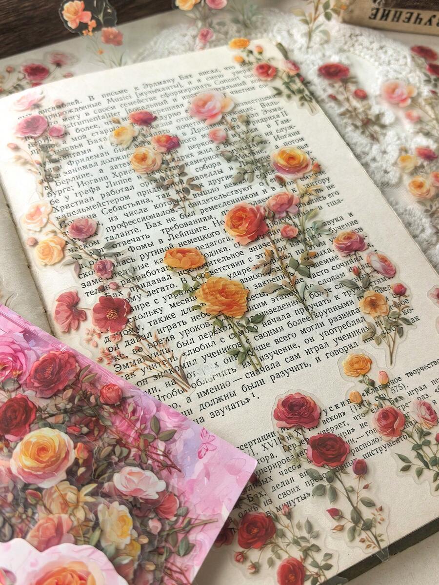 1 Pack 30pcs Vintage Romantic Red Rose & Monthly Rose Plant Flower PET ...
