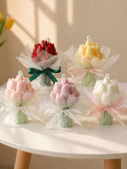 Bouquet de tulipes romantiques Bougies d'aromathérapie, Bougies de cire parfumées aux fleurs faites à la main, Cadeau idéal pour demoiselle d'honneur, anniversaire & décoration de maison