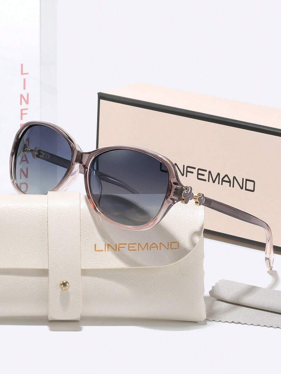 Kính mát nữ LINFEMAND gọng oval gradient, đính đá rhinestone cỏ bốn lá tinh xảo ở càng kính, thiết kế gọng oversized tôn dáng mặt giúp mặt trông nhỏ hơn, phong cách sang trọng nhẹ nhàng, đa năng cho đi mua sắm, dạo phố, du lịch, đi làm, chống nắng, quà tặng ngày lễ - Nhiều màu - Xem 1