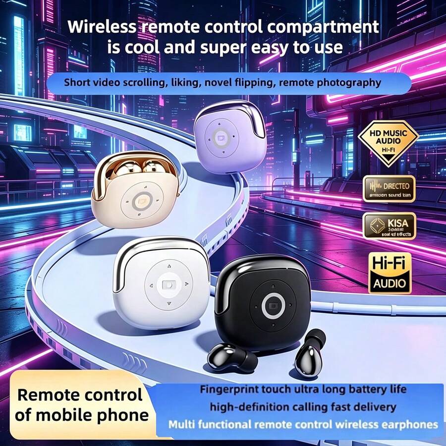New TWS True Wireless Earbuds Fairy Style Music Earphones In-Ear Mini Comfortable Key Control Sleep Earbuds Couple Video Earplugs HIFI Multi-Tone Bass Stereo HD Call Compatible With Android And All Series Smartphones Great Gift - 查看 1