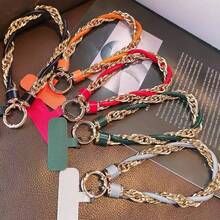 Lanyard pentru telefon cu curea de încheie pe încheietură din piele PU și lanț auriu, stil Ins, pandantiv fashion versatil și portabil, accesoriu premium rafinat de nișă pentru exterior, anti-pierdere, curea pentru cameră CCD, charm pentru geantă, breloc pandantiv, unisex - Multicolor - Vizualizare 9