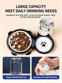2合1寵物餵食碗，附重力式自動給水器，不鏽鋼食碗與水碗套組，防潑濺防溢狗貓餵食站，適合小型與中型幼犬幼貓室內日常餵食 - 500ml - 查看 6