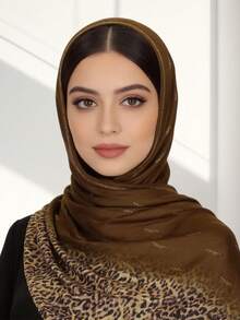 1pc Women's Knitted Leopard Print Ombre Long Hijab Headscarf With Rhinestone Decor, Super Soft Fabric, Middle Eastern Style - Leopard Print Rhinestone Long Scarf In Multiple Colors - View 12