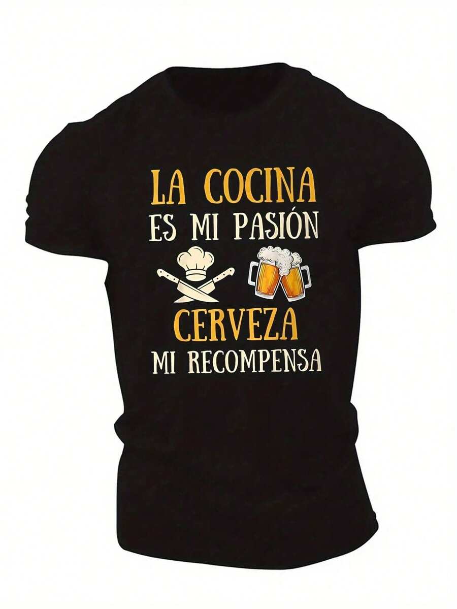 Camiseta Gráfica para Hombre "La Cocina Es Mi Pasión" - Diseño de Cocina Española con Gorra de Chef y Utensilios, Impresión 3D Transpirable. WYHV - Negro - Ver 1