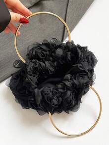 Elegant Rose Flower Clutch Purse, Women Formal Dress Party Handbag, Gentle Sweet Girl's Shoulder Bag, Solid Color Bucket Bag, Bridal Purse - 黑色 - 查看 13