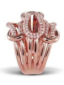1pc Exquisite Fashion Cubic Zirconia Ring, Women's Valentine's Day Gift, Suitable For Wedding, Engagement, Anniversary, Party And Other Occasions - Rose Gold - View 3