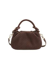 Niche Design Woven Pattern Handbag, Fashionable And Simple Solid Color Personalized Crossbody Bag, Exquisite And Versatile Shoulder Bag - Coffee - View 8