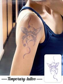 1pc Thin Thread Butterfly Star Vine Pattern Tattoo Sticker, Temporary Tattoo Sticker, Simulated Tattoo Design, Suitable For Travel, Music Festival, Games, Graduation Gifts, Lasts For 3-5 Days - Blue - View 1