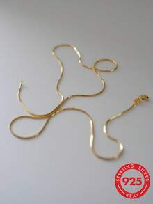 1pc S925 Sterling Silver Material Necklace, Simple Thin Gold Snake Bone Chain, Exquisite Layered Clavicle Chain, Hypoallergenic, Versatile Jewelry Suitable For Women To Wear Layered Or Alone On Various Occasions, Great Gift - Gold - View 12