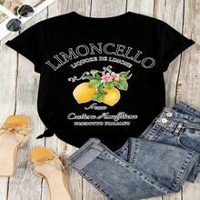 Limoncello Italian Lemon Liquor Graphic T-Shirt, 100% Cotton Oversized Soft Breathable Casual Crewneck Short Sleeve Top, Vintage Summer Vibes Tee for Women & Italy Lovers - Negro - Ver 19
