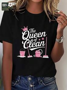 La Reina de la Limpieza con Herramientas Camiseta de Mujer Pura Ajuste Cómodo - Negro - Ver 2