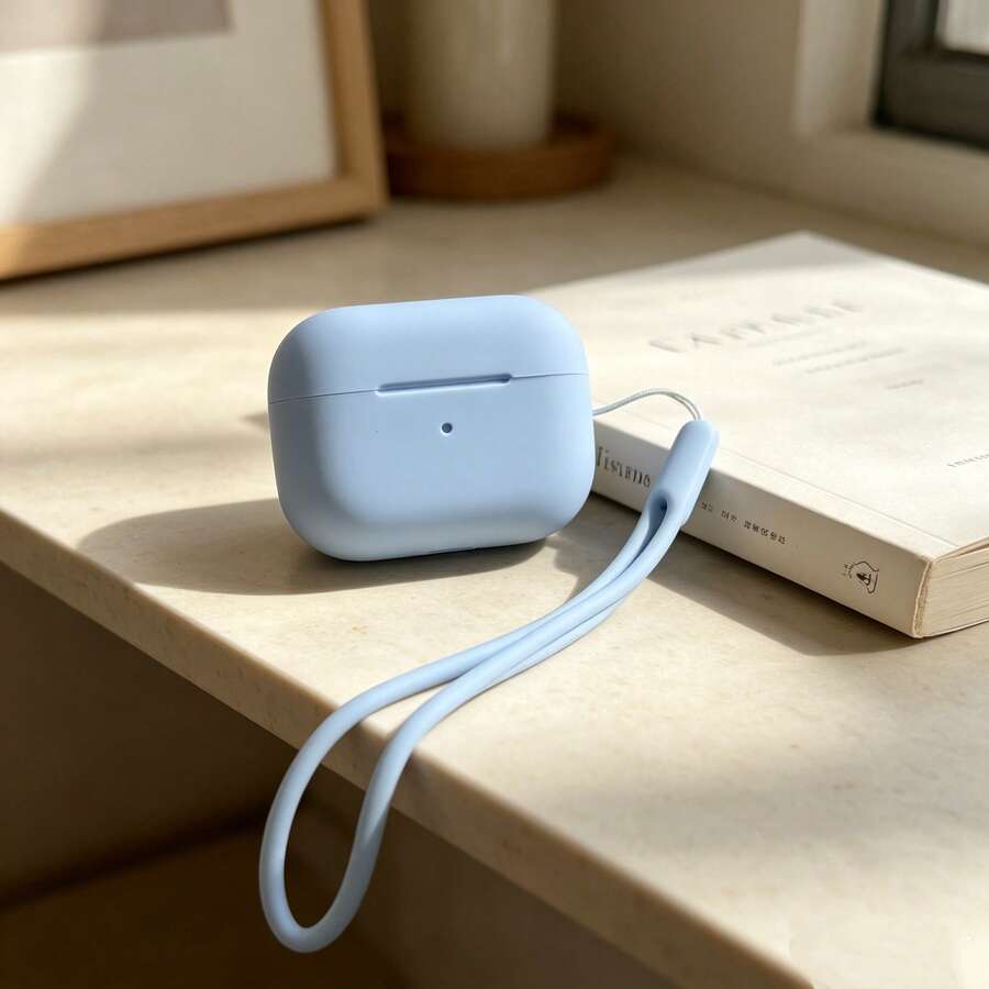 Solid Color Silicone Minimalist Protective Case For AirPods Pro 2 And Pro 3, Comes With Matching Color Lanyard - Light Blue - View 1