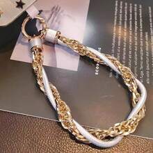 Lanyard pentru telefon cu curea de încheie pe încheietură din piele PU și lanț auriu, stil Ins, pandantiv fashion versatil și portabil, accesoriu premium rafinat de nișă pentru exterior, anti-pierdere, curea pentru cameră CCD, charm pentru geantă, breloc pandantiv, unisex - Multicolor - Vizualizare 11