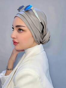 1pc Women's Classic Solid Color Elegant Instant Single-Layer Turban With Flowing Scarf, Fashion Elegant Long Flowing Scarf Hijab, Non-Slip Breathable Soft Modal Knitted Fabric Headscarf, Suitable For Daily Yoga, Sports, Outdoor Wear - Multicolor - View 21