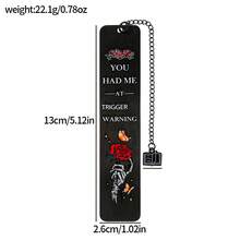 "You Had Me At Trigger Warning" Gothic Metal Bookmark With Book Charm & Gift Box - Durable Page Marker For Dark Academia Fans, Gothic Enthusiasts & Gift-Givers. - Color - View 10