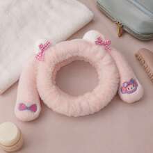 MINISO Sanrio My Melody 毛絨化妝髮箍，粉色兔耳蝴蝶結髮箍，適用於洗臉、護膚、SPA及日常護理 - 淺粉色 - 查看 2