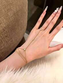 New Minimalist Rhinestone Finger Chain Bracelet For Women, Niche Fashion Floral Bracelet, Party Banquet Jewelry, Bracelet, Gold Jewelry - Multicolor - View 2
