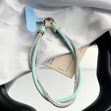 Tali Ponsel Kulit PU Dua Baris Mewah dengan Hiasan Kristal, Gantungan Kunci Pergelangan Tangan Berkilau untuk Kamera CCD, Gantungan Tas Kamera, Tali Genggam Kamera dengan Patch Transparan Gratis - MultiWarna - View 9