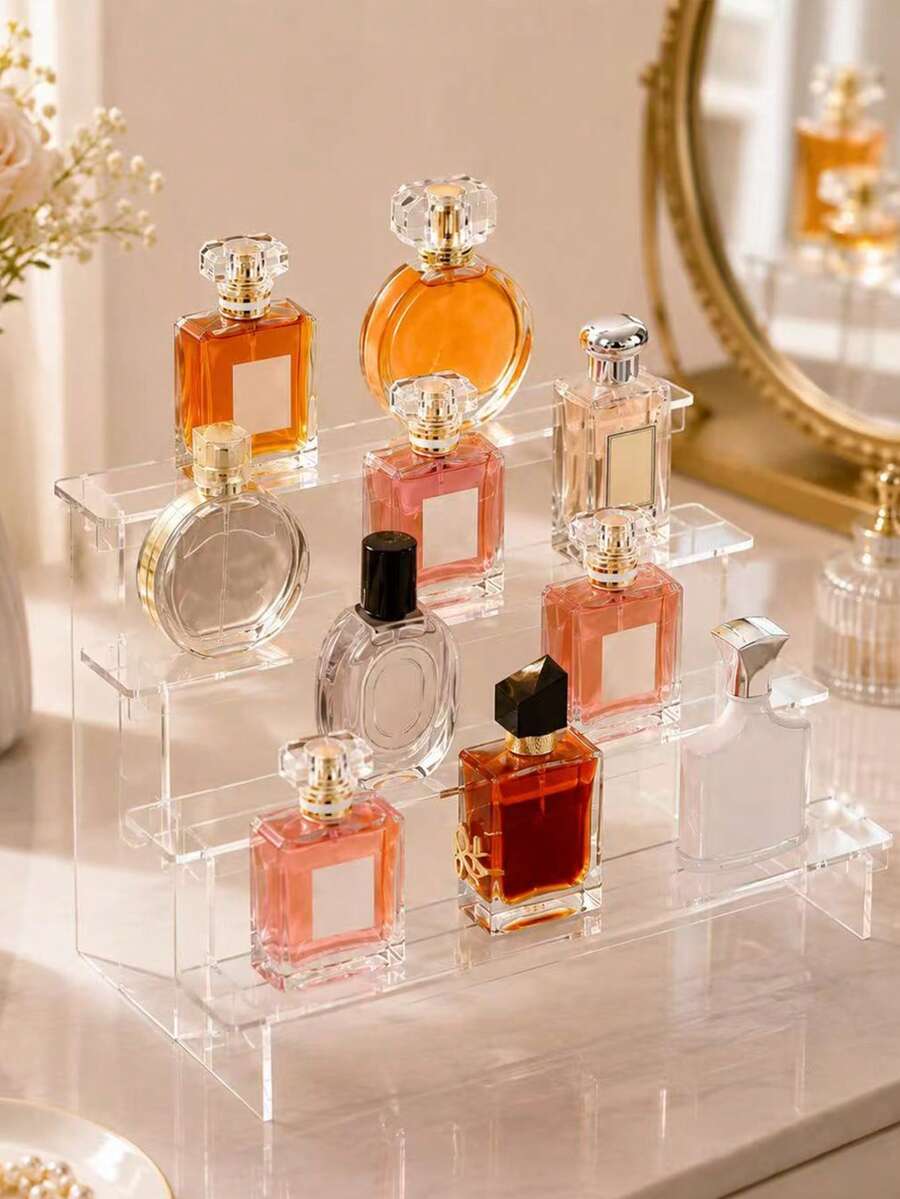 1pc Acrylic Cosmetic Organizer Rack, Multi-Layer Transparent Storage Shelf Cake Stand, Perfume Display Tool Holder, Perfume Organizer, Reinforced Thickened Trapezoid Display Rack, Cosmetic Collection Shelf