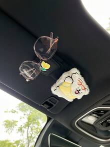 1 pieza Nuevo clip de gafas para parasol de coche con diseño de cachorro de dibujos animados y tulipán, multifuncional con 2 ranuras, de cuero PU, para boletos y tarjetas, soporte de almacenamiento de gafas de moda - multicolor - Ver 1