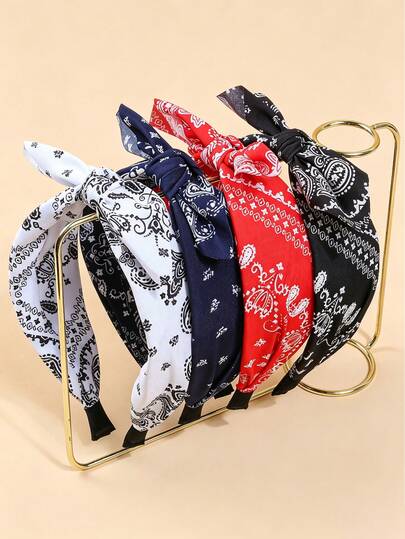 Summer New Minimalist Retro Fashion Paisley Pattern Bow Rabbit Ear Wide Brim Bright Color Fabric Headband, Girls Hair Band, Holiday Travel Headband