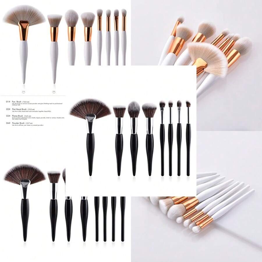 8pcs Makeup Brushes Tool Set Cosmetic Powder Foundation Blush Eye Shadow Blending Face Beauty Make Up Brush Color:B - Multicolor - Ver 1
