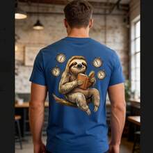 Pure Cotton T-Shirts, Men's T-Shirts, Women's T-Shirts, Printed T-Shirts, Short-Sleeved T-Shirts, Modern And Casual, With A Sloth Print. - 藍色 - 查看 8