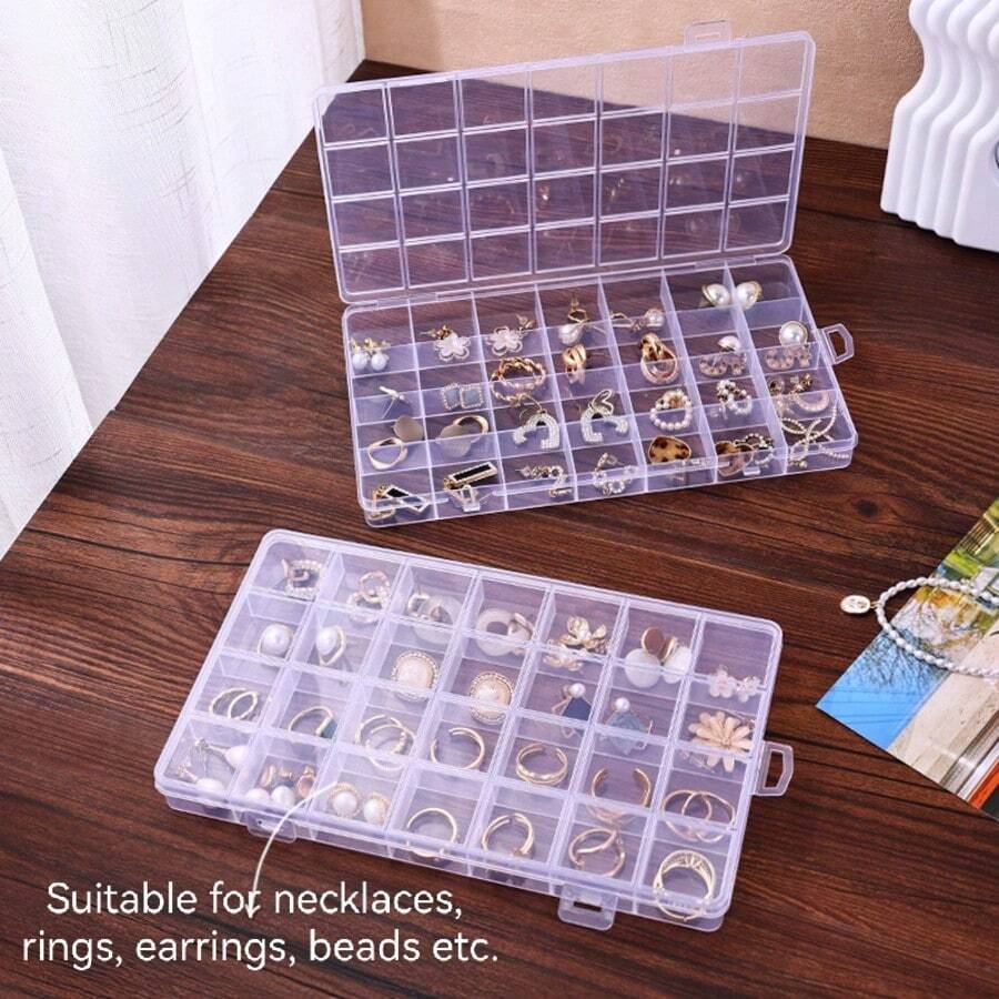 1個/2個 實用多功能透明塑料分格盒 珠寶收納盒 用於耳環、項鍊、手鍊、戒指、珠子、美甲、裝飾配件等 - 彩色 - 查看 1
