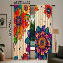 2pcs Bohemian Style Mandala Floral Print Rod Pocket Curtains, Modern Polyester Curtains, Suitable For Bedroom, Kitchen, Office, Living Room - Machine Washable, Multi-Functional Room Decor, Living Room Curtains - Multicolor - View 13