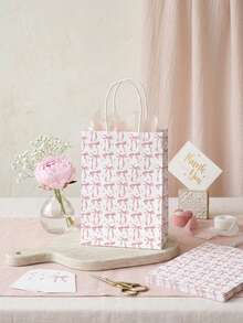 10er Pack rosa Schleifen-Geschenktüten + Aufbewahrungstasche, beliebte Geschenktüten für Geburtstag, Hochzeit, Thanksgiving und Weihnachten, niedliche Kraft-Papiertüten mit Griff, vielseitige Geschenkverpackung für Süßigkeiten und kleine Geschenke, Party-Mitbringsel-Papiertragetaschen - bogenförmiger Verpackungsbeutel - Übersicht 7
