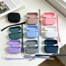 Solid Color Silicone Minimalist Protective Case For AirPods Pro 2 And Pro 3, Comes With Matching Color Lanyard - Light Blue - View 2