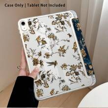 Floral And Rabbit Pattern Painted Effect Acrylic Crystal Tablet Protective Case, With Stand, Foldable Anti-Bend, Silicone Reinforced Corners, Auto Wake/Sleep Function, Built-In Pen Slot, Multi-Angle Foldable Stand - - Style 15 - View 4