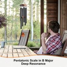 One Large Outdoor Wind Chime - 6 Aluminum Tubes, Deep, Resonant Sound, Weather-Resistant Metal Wind Chime, Suitable For Gardens, Patios, Zen Decorations, No Electricity Required. - Black - View 3