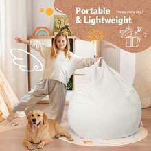 Homguava Silla Puf de 2 Pies: Pufs de 2' con Relleno de Espuma Viscoelástica Cómodas Sillas Puf Redondas Sofá Puf con Funda de Terciopelo Holandés - Beis - Ver 6