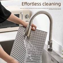 1pc Foldable Flexible Silicone Drainage Mat, Grooved Quick‑Drying Countertop Pad, Multi‑Size Kitchen Sink & Bathroom Vanity Counter Accessory, Available In Black White Grey - Draining Mat. New - View 2