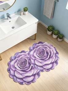 1pc Purple Floral Asymmetric Shaped Bath Mat, Bathroom Rug, Door Mat, Small Rug, Carpet, Floor Mat, Home Decor, Area Rug, Outdoor Mat, Home Decoration, Area Carpet, Bedroom Rug, Washable Carpet - Multicolor G - View 6