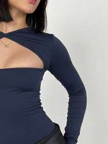 Body Alice Feminino com Decote Reto e Gola Torcida – Manga Longa, Decote Geométrico e Gola Twist - Azul Royal - Visão 2