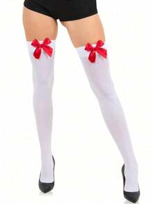 1 Pair Women's Over-The-Knee Socks, Velvet Material, Non-Slip Design, Satin Bow Decoration, Multiple Colors Available, Suitable For Parties And Gatherings, Great Gift, Y2K Style, Comfortable To Wear - Multicolor - View 7
