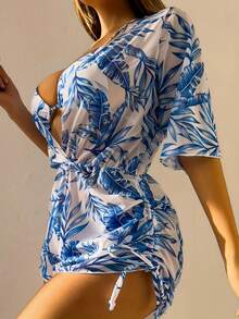 Conjunto de Bikini con Estampado de Hojas para Mujer - Blanco - Ver 3