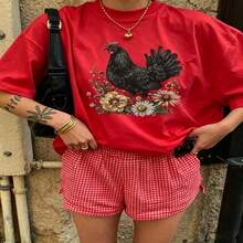 Heartfelt Daily Casual Graphic T-Shirt 100% Cotton Oversized Soft Breathable Casual Crewneck Short Sleeve Top Vintage Aesthetic Cute Retro Vibe For Casual Wearers Fashion Lovers Daily Outfit Enthusiasts Gift Givers - 紅色 - 查看 18