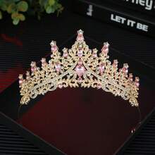 1 buah Mahkota Paduan Logam Bergaya Barok Vintage dengan Hiasan Berlian Imitasi Bentuk Tetesan Air, Cocok untuk Pernikahan, Ulang Tahun, dan Pesta Liburan Wanita - Berwarna merah muda - View 3
