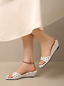 2026 Spring/Summer New Women's Faux Leather Mule Style Wedge Heel Open Back Sandals - White - View 4