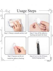 30pcs Transparent Self-Adhesive Wall Hooks, Compact Seamless Transparent Self-Adhesive Wall Hooks, Reusable, Suitable For Bathroom, Bedroom And Kitchen Transparent Self-Adhesive Command Hooks - Multicolor - View 7