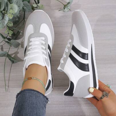 Giày thể thao nữ thường ngày màu trơn buộc dây thoải mái đi làm đi mua sắm không mỏi đế mỏng phong cách tối giản thể thao đại học giày bệt thời trang đa năng cho mùa tựu trường