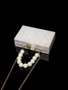 Small Acrylic Bag With Striped Patches - White - View 6