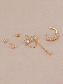 Bộ 3 đôi bông tai đinh hoa Zirconia hồng tua dài, bông tai hình trái tim bằng thép không gỉ và đồng cho nữ, trang sức tiệc cưới, quà tặng Ngày lễ Tình nhân, mẹ, Ngày của Mẹ - Bộ đồ hoa - Xem 7
