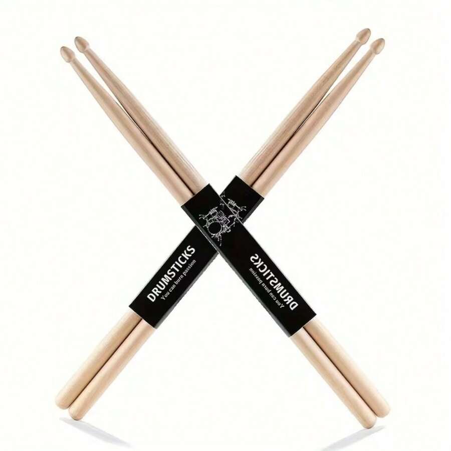 1 Pair Natural Wood Drumsticks, Solid Wood With Fine Polished Texture, Sturdy And Durable For Daily Practice, Rehearsal And Stage Performance, Convenient Storage, Suitable For Beginners Or As A Gift For Drum Enthusiasts - Multicolor - View 1